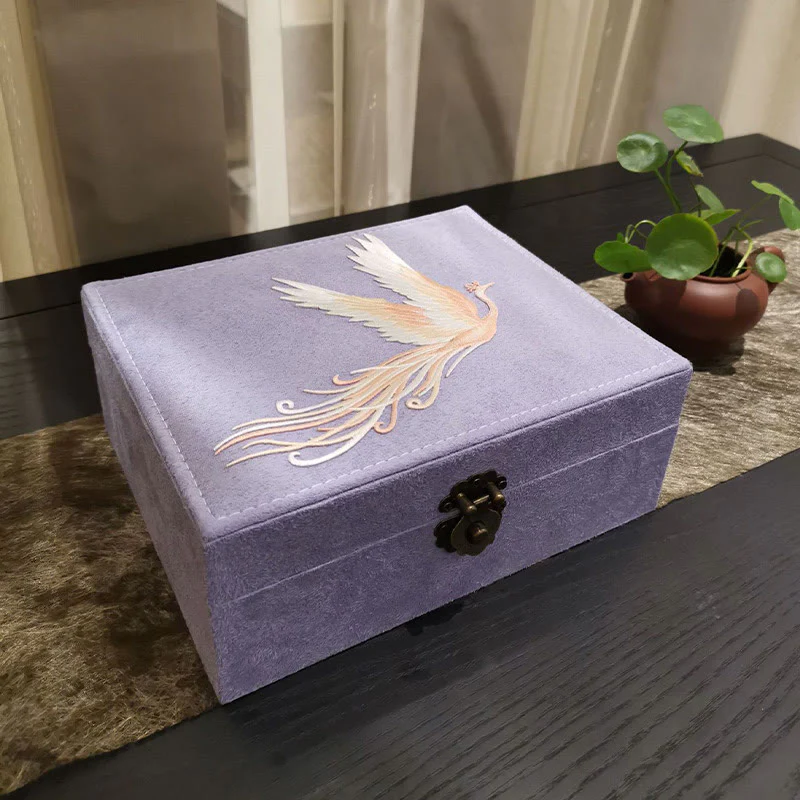 Buddha Stones Purple Phoenix Jewelry Box Organizer Scatola portaoggetti per gioielli a due strati Scatola di flanella - Image 14