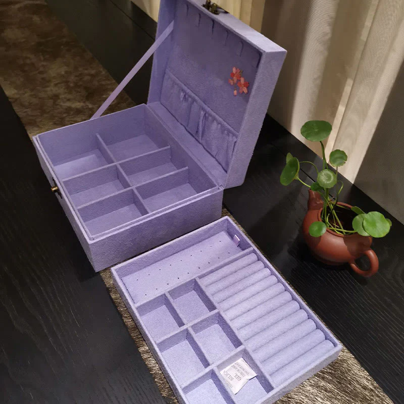 Buddha Stones Purple Phoenix Jewelry Box Organizer Scatola portaoggetti per gioielli a due strati Scatola di flanella - Image 5