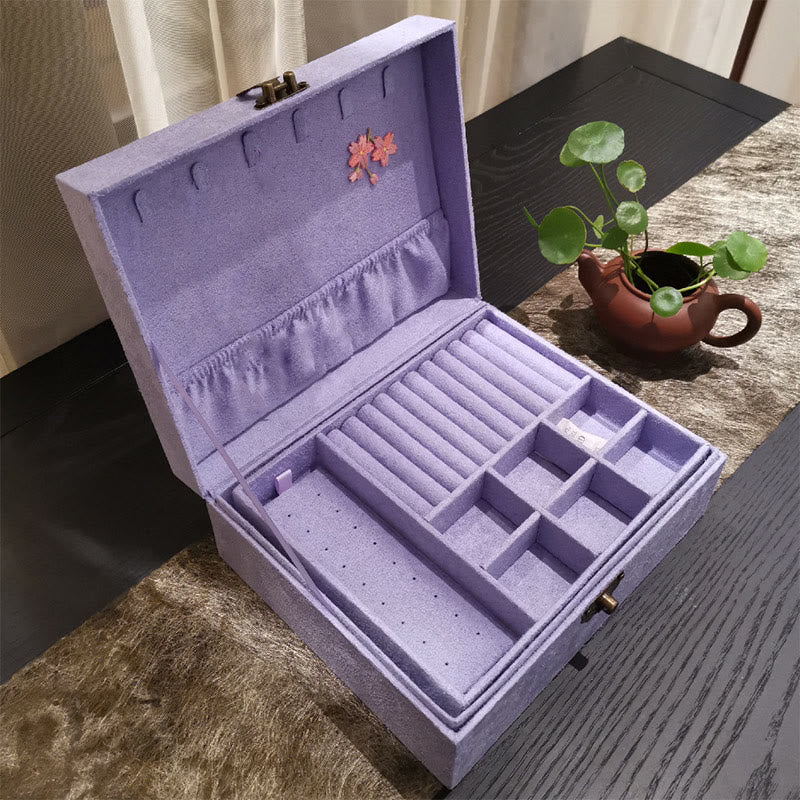 Buddha Stones Purple Phoenix Jewelry Box Organizer Scatola portaoggetti per gioielli a due strati Scatola di flanella - Image 7