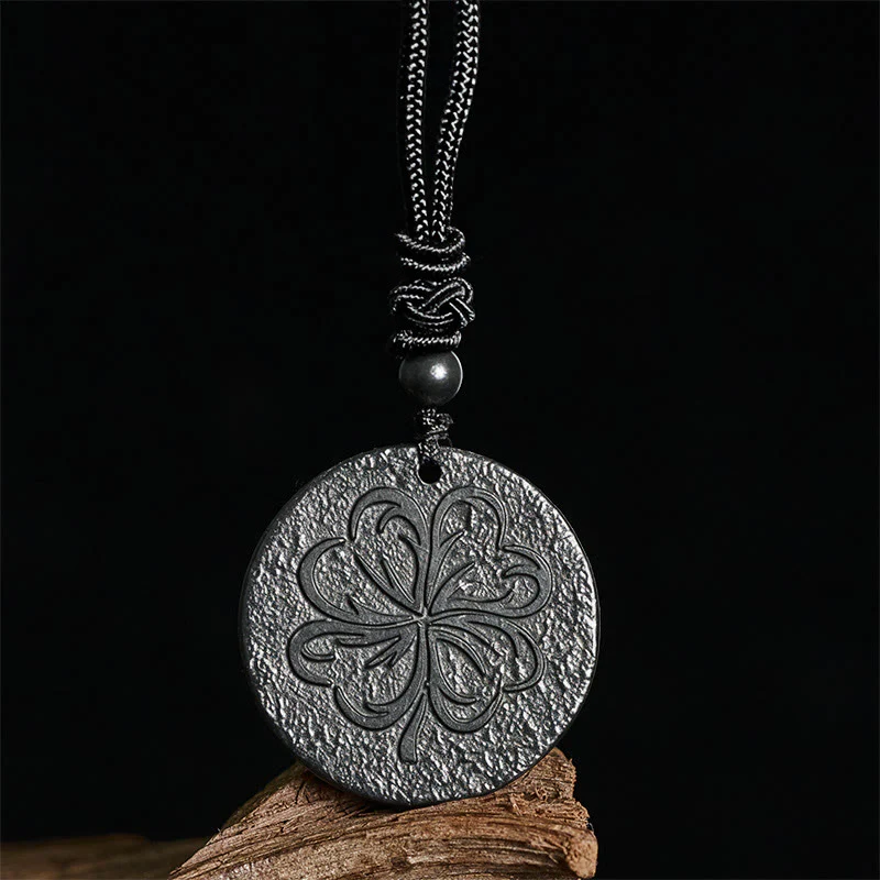 Buddha Stones, quadrifoglio, pietra di shungite autentica, pietra di grafite, collana con ciondolo protettivo - Image 2