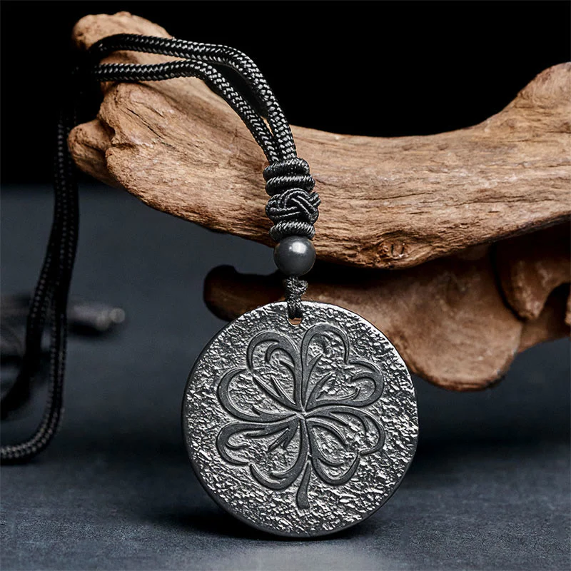 Buddha Stones, quadrifoglio, pietra di shungite autentica, pietra di grafite, collana con ciondolo protettivo - Image 3