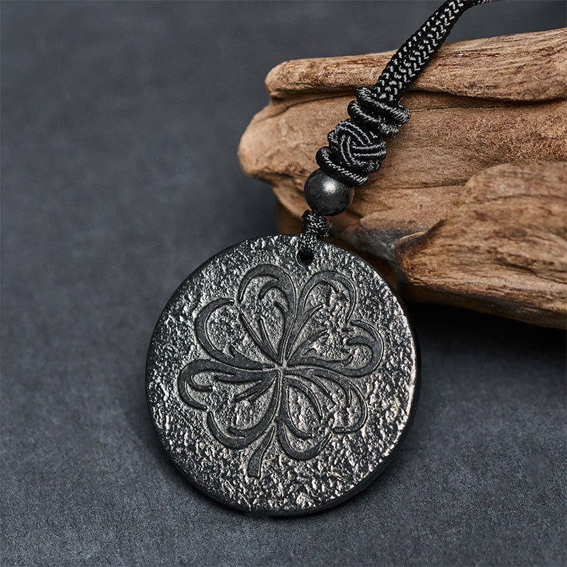 Buddha Stones, quadrifoglio, pietra di shungite autentica, pietra di grafite, collana con ciondolo protettivo - Image 4