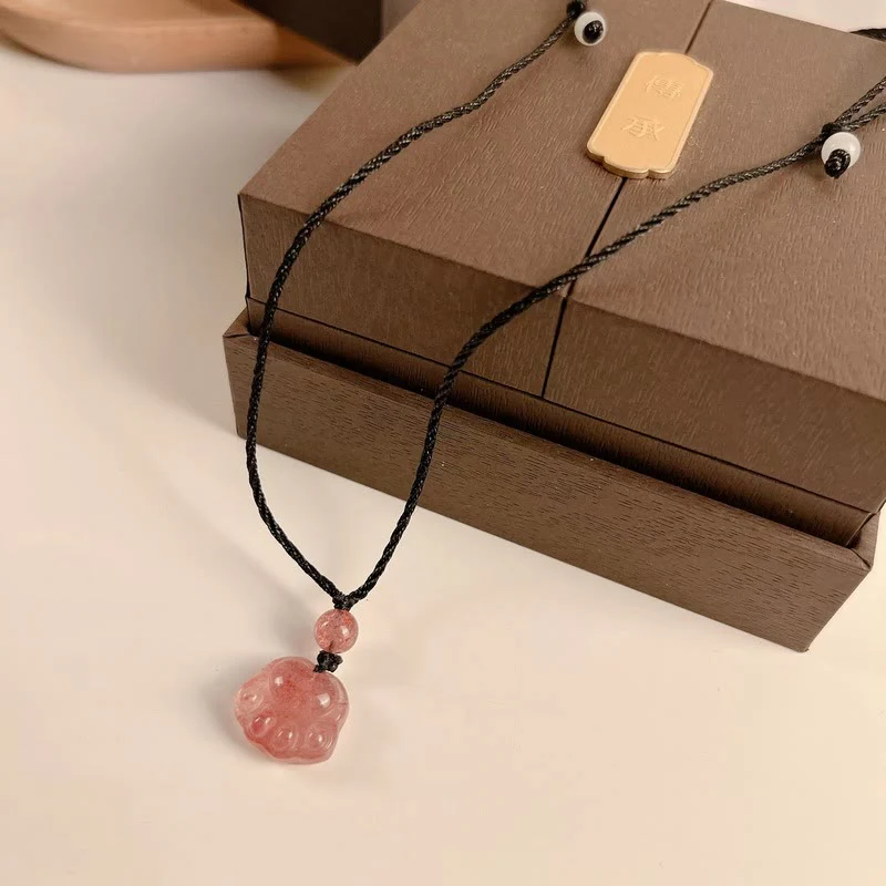 Buddha Stones Quarzo fragola Bella collana pendente con artiglio di zampa di gatto - Image 10