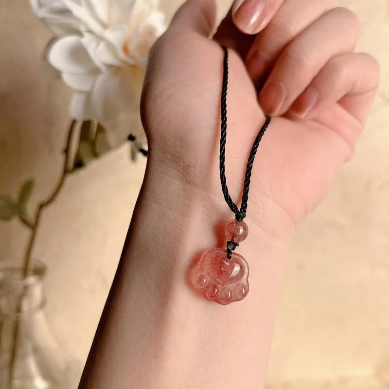 Buddha Stones Quarzo fragola Bella collana pendente con artiglio di zampa di gatto - Image 11