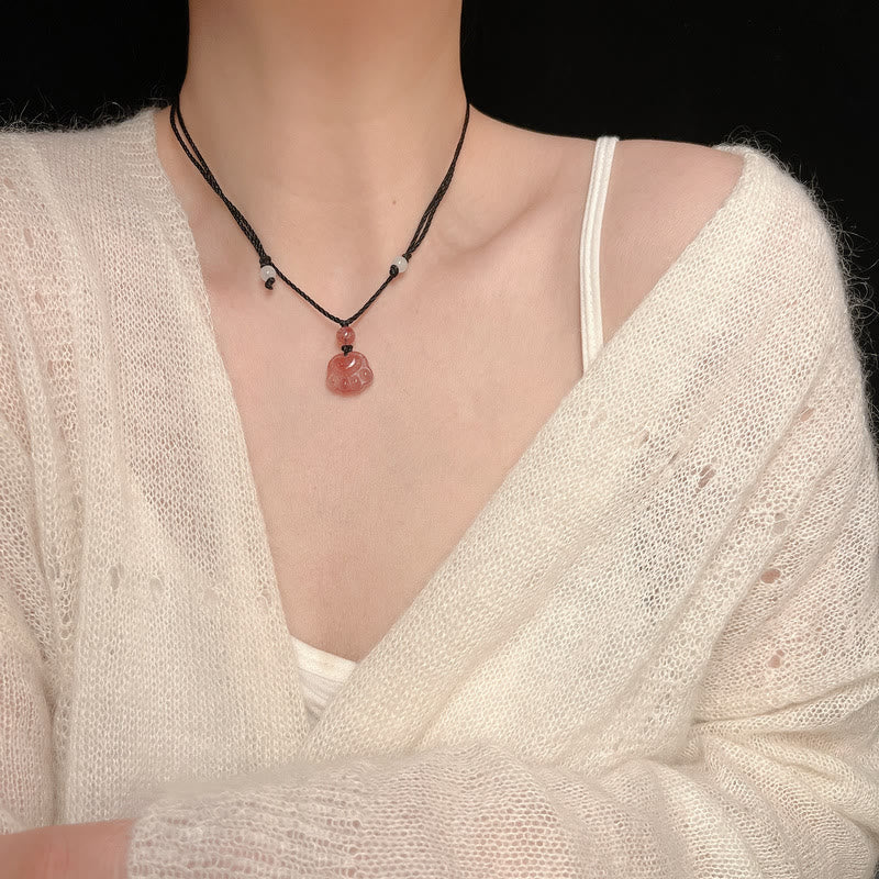 Buddha Stones Quarzo fragola Bella collana pendente con artiglio di zampa di gatto - Image 12