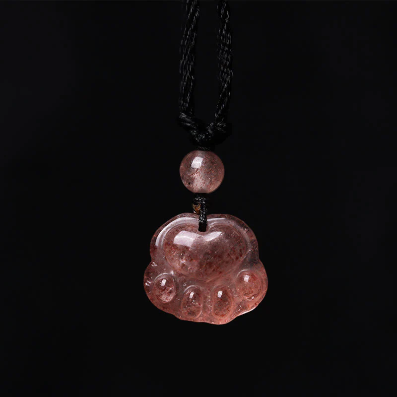 Buddha Stones Quarzo fragola Bella collana pendente con artiglio di zampa di gatto - Image 2