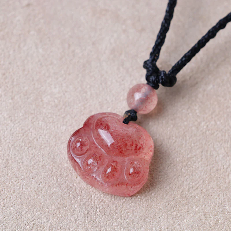 Buddha Stones Quarzo fragola Bella collana pendente con artiglio di zampa di gatto - Image 3