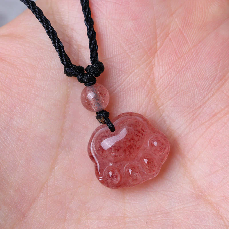 Buddha Stones Quarzo fragola Bella collana pendente con artiglio di zampa di gatto - Image 4