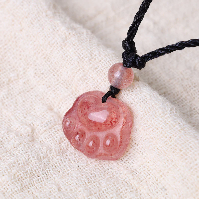 Buddha Stones Quarzo fragola Bella collana pendente con artiglio di zampa di gatto - Image 5