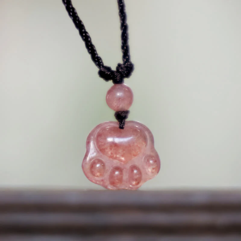 Buddha Stones Quarzo fragola Bella collana pendente con artiglio di zampa di gatto - Image 6