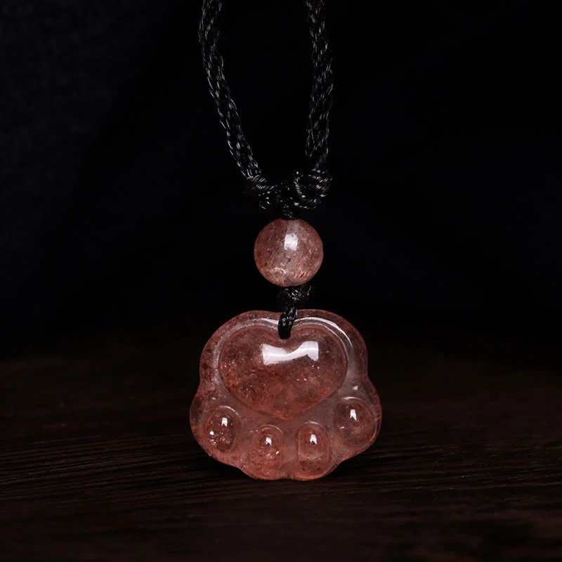 Buddha Stones Quarzo fragola Bella collana pendente con artiglio di zampa di gatto - Image 7