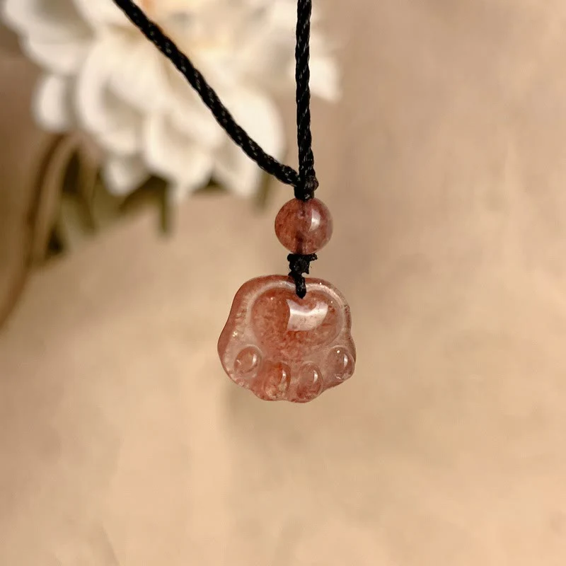 Buddha Stones Quarzo fragola Bella collana pendente con artiglio di zampa di gatto - Image 8
