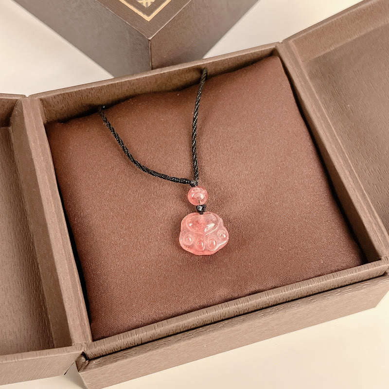 Buddha Stones Quarzo fragola Bella collana pendente con artiglio di zampa di gatto - Image 9