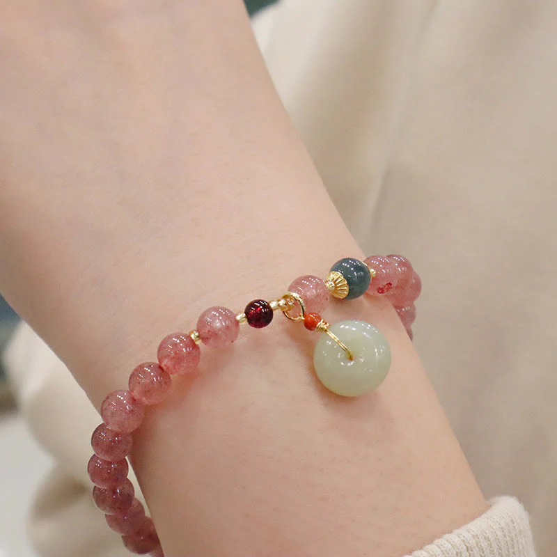 Buddha Stones, quarzo fragola naturale, giada, fibbia della pace, portamonete, braccialetto curativo - Image 10