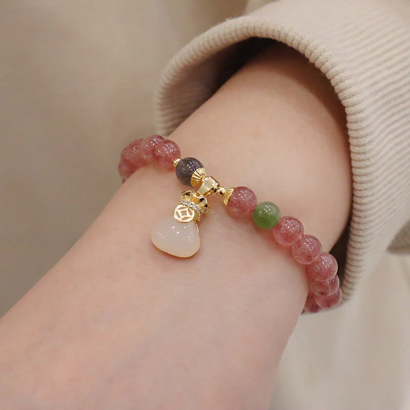 Buddha Stones, quarzo fragola naturale, giada, fibbia della pace, portamonete, braccialetto curativo - Image 4