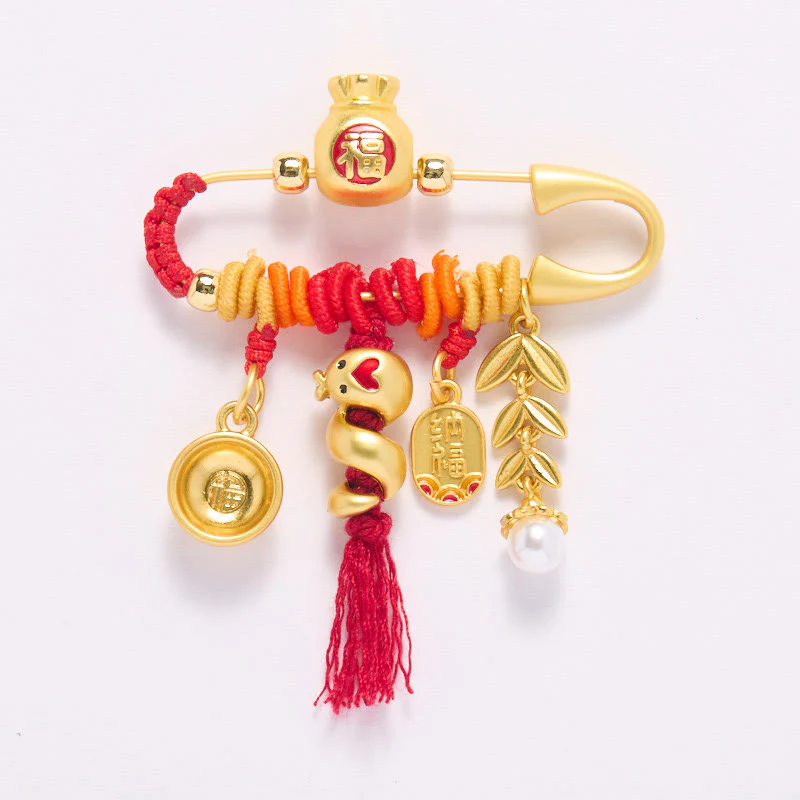 Buddha Stones Rame Anno del serpente Nappe Corda Spike Fu Bowl Lucky Fortune Borsa Spilla - Image 8