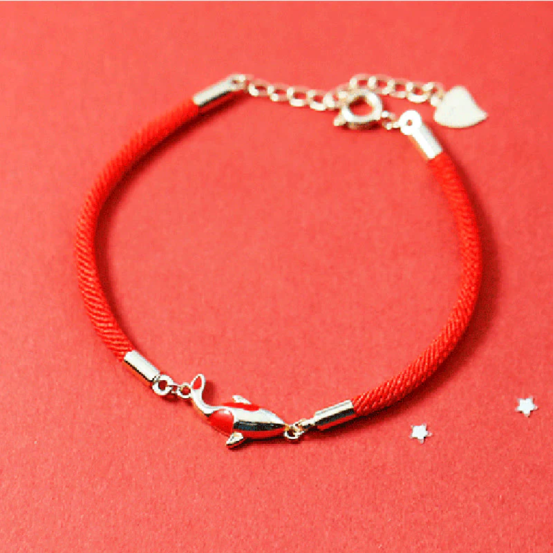 Buddha Stones Rame Koi Pesce Ricchezza Collana Pendente Corda Rossa Bracciale Orecchini Set - Image 4