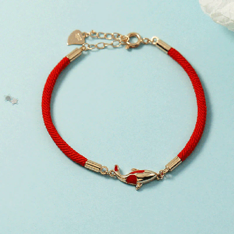Buddha Stones Rame Koi Pesce Ricchezza Collana Pendente Corda Rossa Bracciale Orecchini Set - Image 5