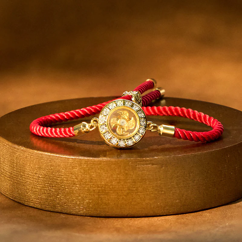 Buddha Stones Rame Ottone Feng Sheng Shui Qi Mulino a vento girevole Braccialetto intrecciato con corda rossa Fede