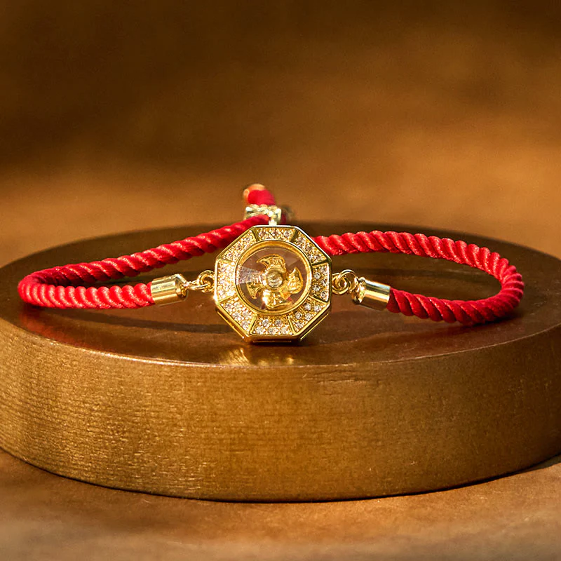 Buddha Stones Rame Ottone Mulino a vento girevole Feng Sheng Shui Qi Braccialetto intrecciato con corda rossa Fede
