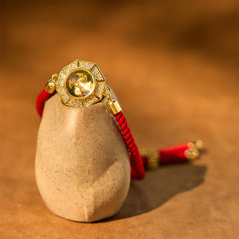 Buddha Stones Rame Ottone Mulino a vento girevole Feng Sheng Shui Qi Braccialetto intrecciato con corda rossa Fede - Image 3