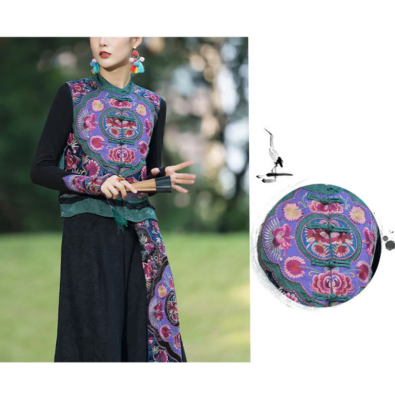 Buddha Stones Rana-Bottone Ricamo Fiori Cotone Lino Tang Suit Design Gilet Senza Maniche - Image 10