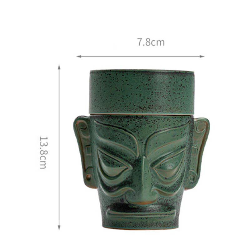 Buddha Stones Reliquie dell'età del bronzo Maschera Sanxingdui Tumulo a tre stelle Bruciatore di incenso curativo in ceramica - Image 12