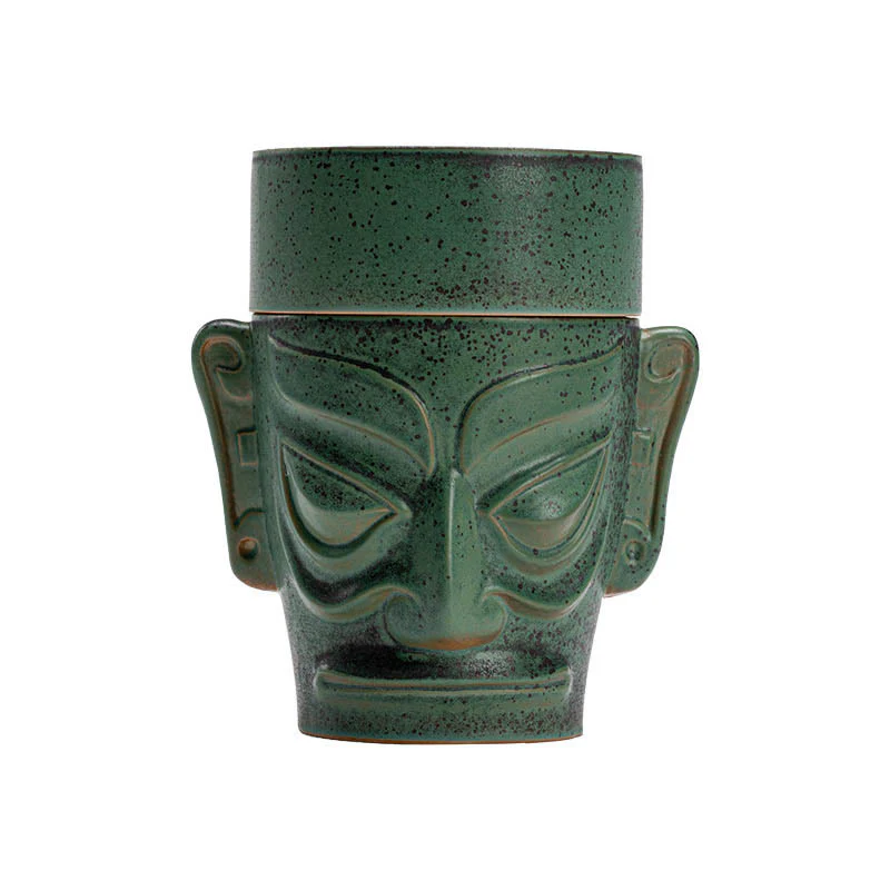 Buddha Stones Reliquie dell'età del bronzo Maschera Sanxingdui Tumulo a tre stelle Bruciatore di incenso curativo in ceramica - Image 13