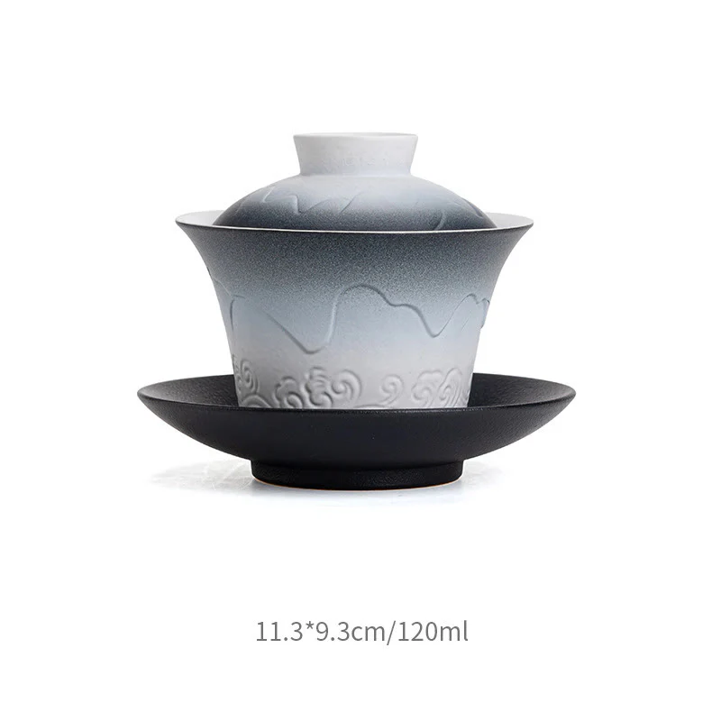 Buddha Stones Retro Blu Oceano Mare Onde Gradiente Ceramica Gaiwan Sancai Tazza da Tè Kung Fu Tazza da Tè e Piattino con Coperchio - Image 10