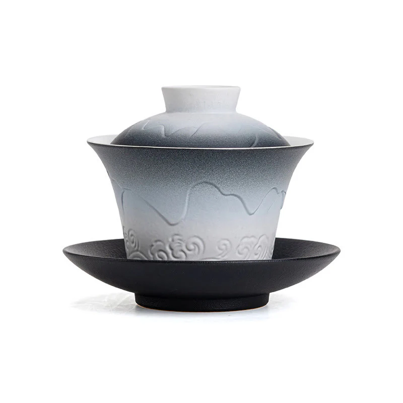 Buddha Stones Retro Blu Oceano Mare Onde Gradiente Ceramica Gaiwan Sancai Tazza da Tè Kung Fu Tazza da Tè e Piattino con Coperchio - Image 11