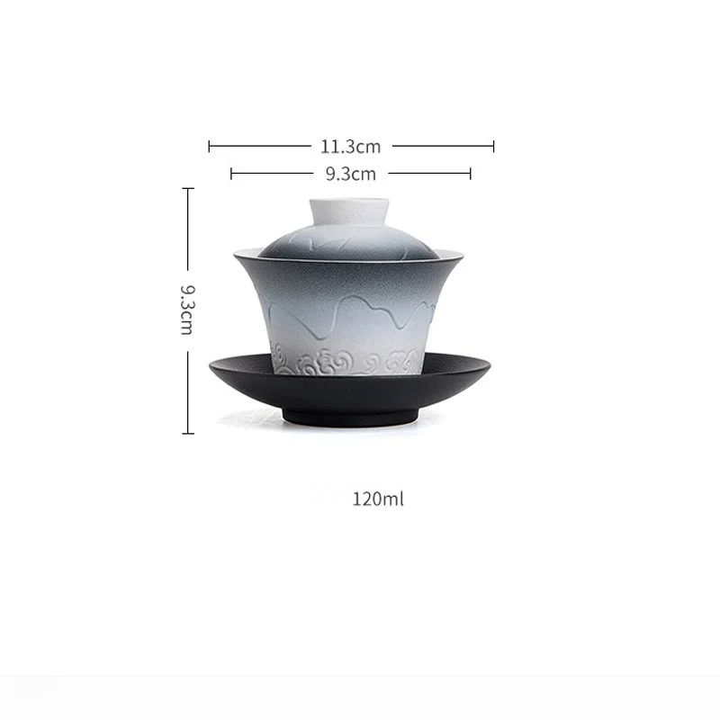 Buddha Stones Retro Blu Oceano Mare Onde Gradiente Ceramica Gaiwan Sancai Tazza da Tè Kung Fu Tazza da Tè e Piattino con Coperchio - Image 12