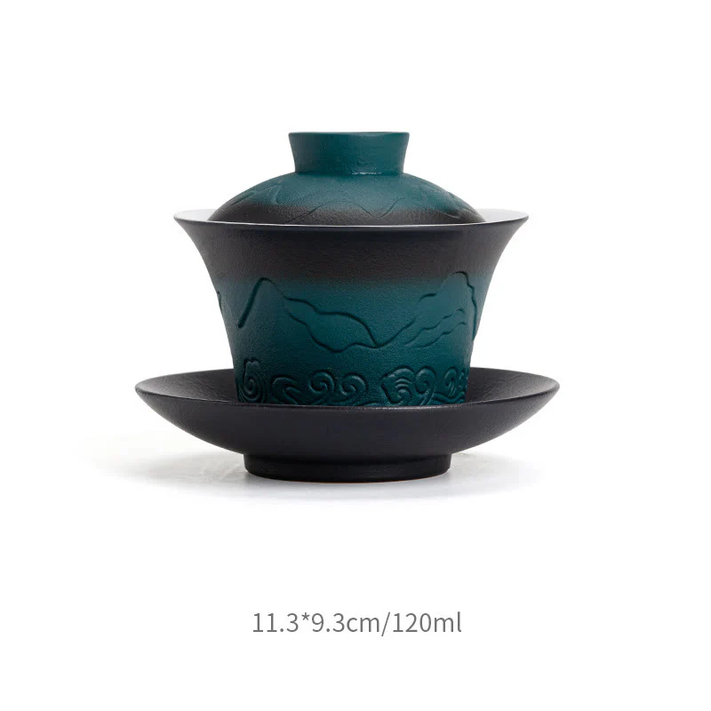 Buddha Stones Retro Blu Oceano Mare Onde Gradiente Ceramica Gaiwan Sancai Tazza da Tè Kung Fu Tazza da Tè e Piattino con Coperchio - Image 5
