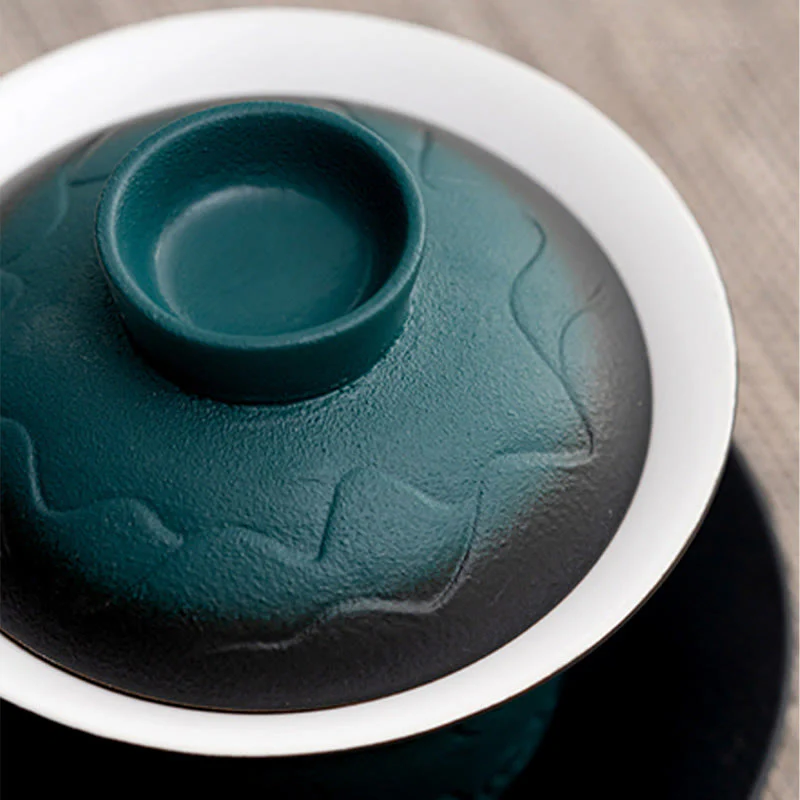Buddha Stones Retro Blu Oceano Mare Onde Gradiente Ceramica Gaiwan Sancai Tazza da Tè Kung Fu Tazza da Tè e Piattino con Coperchio - Image 7