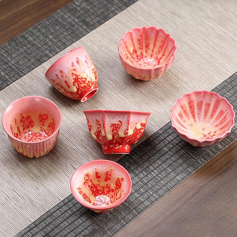 Buddha Stones Retro Blu Rosso Gradiente Loto Motivo Forno Cambia Tazza da Tè in Ceramica Kung Fu Tazza da Tè Ciotola - Image 10