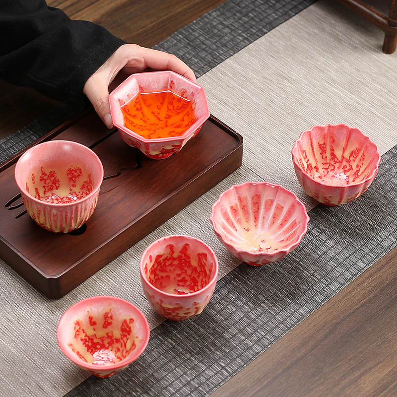 Buddha Stones Retro Blu Rosso Gradiente Loto Motivo Forno Cambia Tazza da Tè in Ceramica Kung Fu Tazza da Tè Ciotola - Image 11
