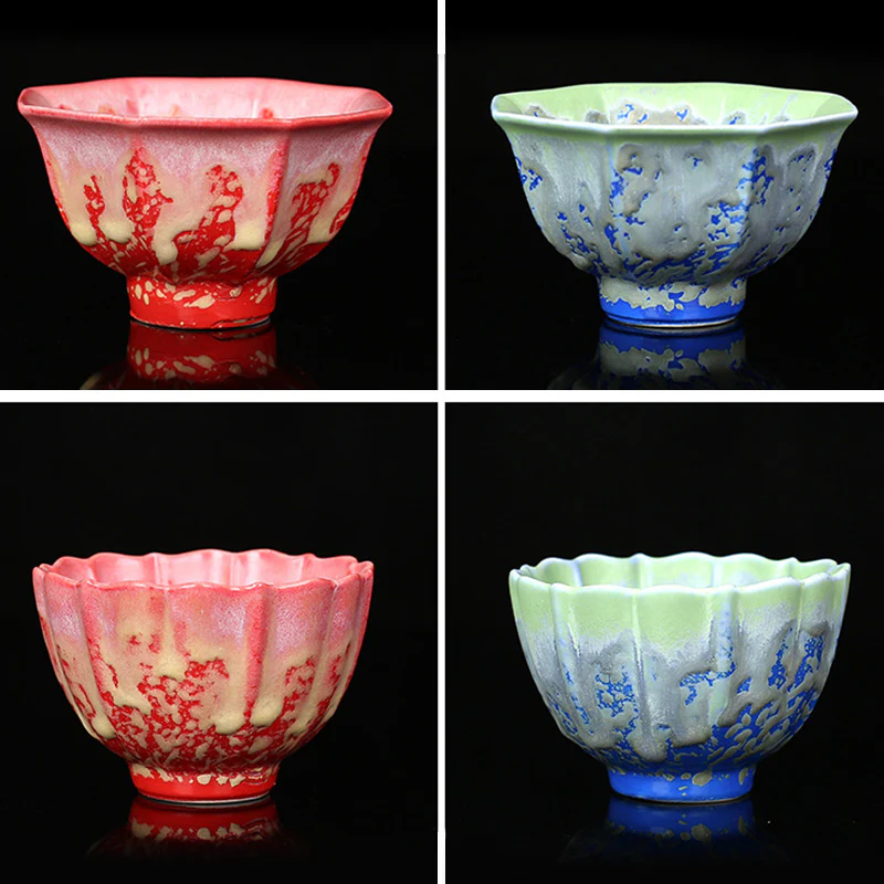 Buddha Stones Retro Blu Rosso Gradiente Loto Motivo Forno Cambia Tazza da Tè in Ceramica Kung Fu Tazza da Tè Ciotola - Image 20