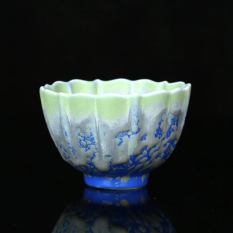 Buddha Stones Retro Blu Rosso Gradiente Loto Motivo Forno Cambia Tazza da Tè in Ceramica Kung Fu Tazza da Tè Ciotola - Image 4