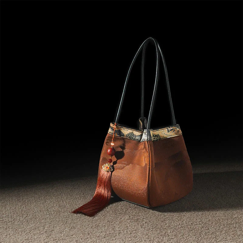 Buddha Stones Retro Fiore Farfalla Uccello Ricamo Perlina Nappa Seta di gelso Jacquard Xiangyunsha Seta Borsa a tracolla Hangbags - Image 10