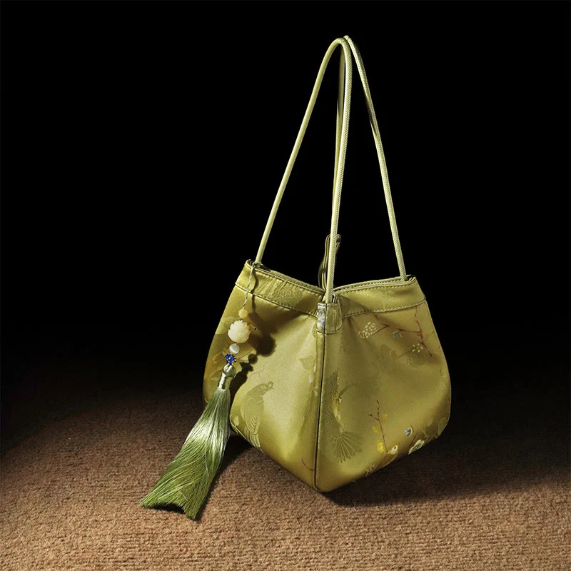 Buddha Stones Retro Fiore Farfalla Uccello Ricamo Perlina Nappa Seta di gelso Jacquard Xiangyunsha Seta Borsa a tracolla Hangbags - Image 14
