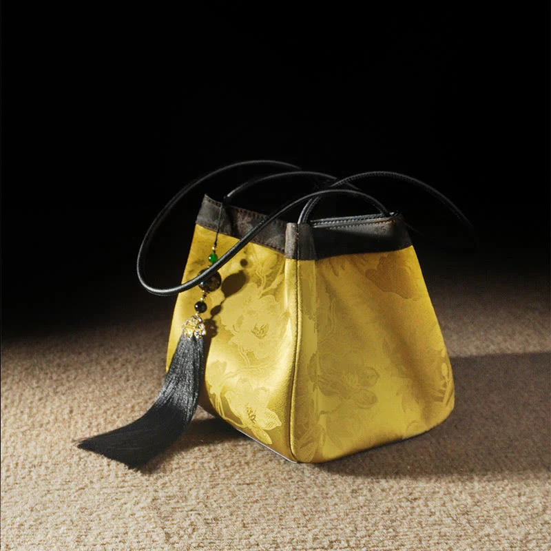 Buddha Stones Retro Fiore Farfalla Uccello Ricamo Perlina Nappa Seta di gelso Jacquard Xiangyunsha Seta Borsa a tracolla Hangbags - Image 3
