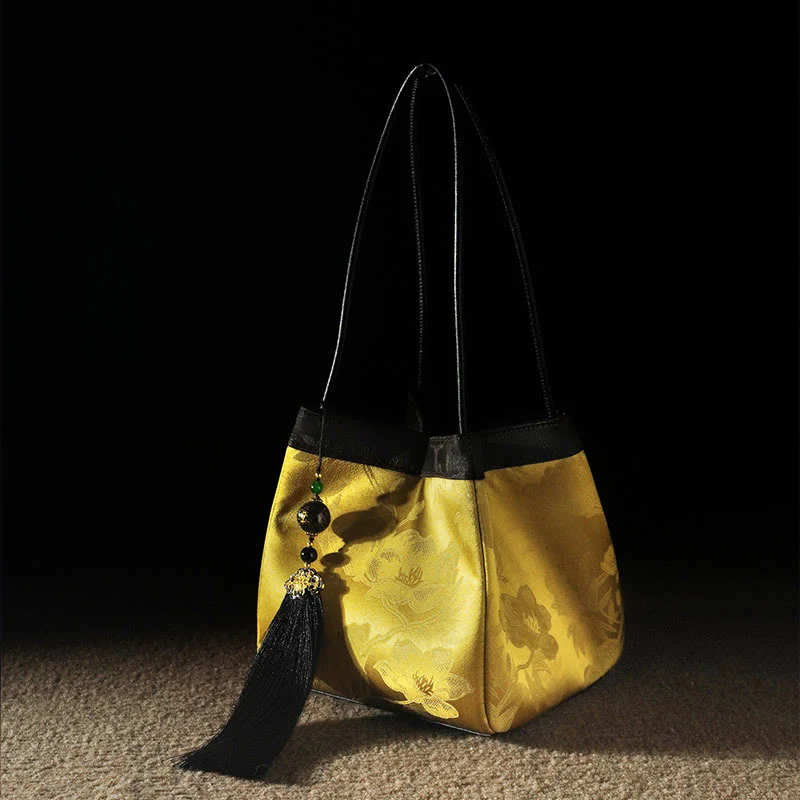 Buddha Stones Retro Fiore Farfalla Uccello Ricamo Perlina Nappa Seta di gelso Jacquard Xiangyunsha Seta Borsa a tracolla Hangbags - Image 4