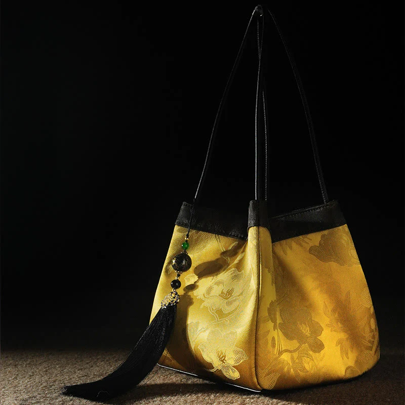 Buddha Stones Retro Fiore Farfalla Uccello Ricamo Perlina Nappa Seta di gelso Jacquard Xiangyunsha Seta Borsa a tracolla Hangbags - Image 5