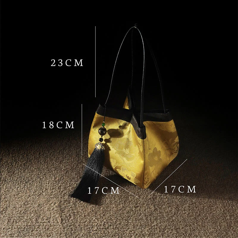 Buddha Stones Retro Fiore Farfalla Uccello Ricamo Perlina Nappa Seta di gelso Jacquard Xiangyunsha Seta Borsa a tracolla Hangbags - Image 9