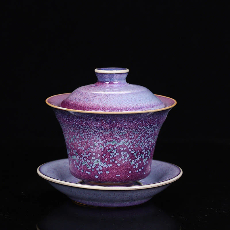 Buddha Stones Retro Glaze Kiln Change Ceramica Gaiwan Sancai Tazza da tè Kung Fu Tazza da tè e piattino con coperchio - Image 3