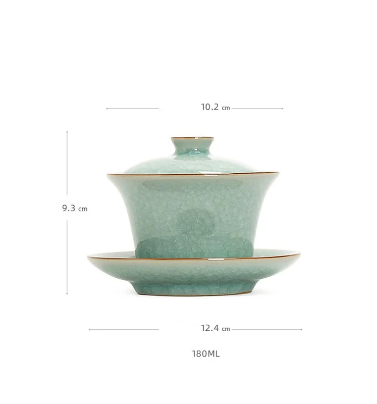 Buddha Stones Retro Green Ice Glaze Ceramic Gaiwan Sancai Tazza da tè Kung Fu Tazza da tè e piattino con coperchio - Image 15
