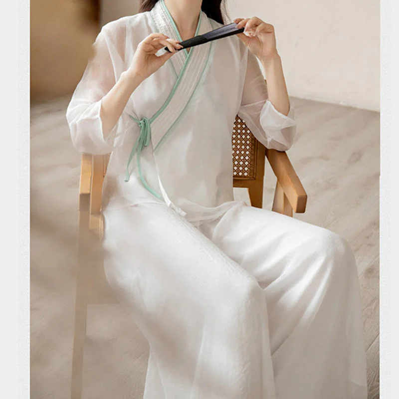 Buddha Stones Retro Preghiera Zen Meditazione Spirituale Pratica Chiffon Abbigliamento Donna Set - Image 13
