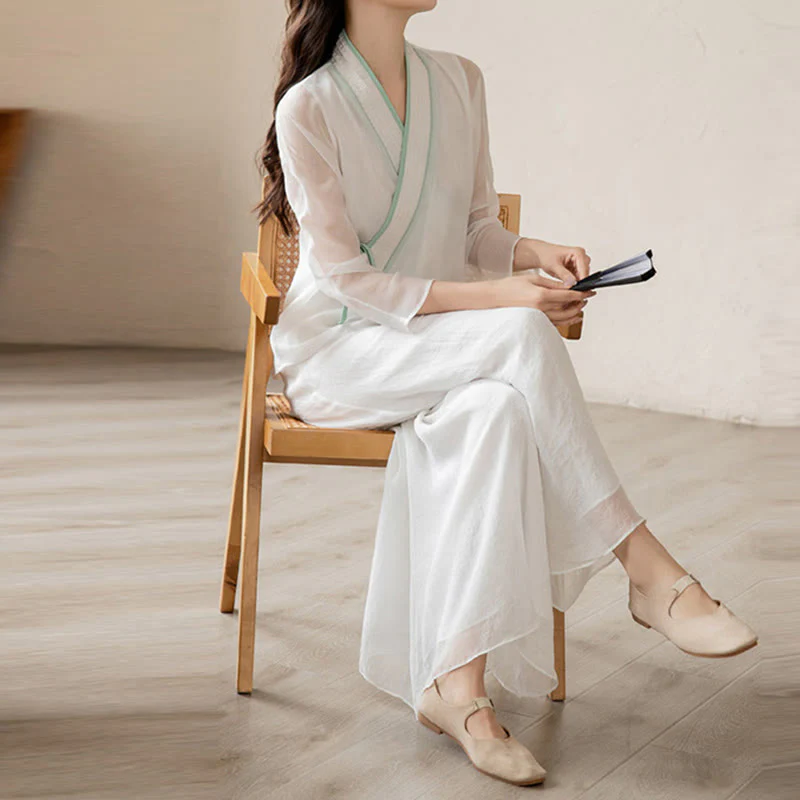 Buddha Stones Retro Preghiera Zen Meditazione Spirituale Pratica Chiffon Abbigliamento Donna Set - Image 14