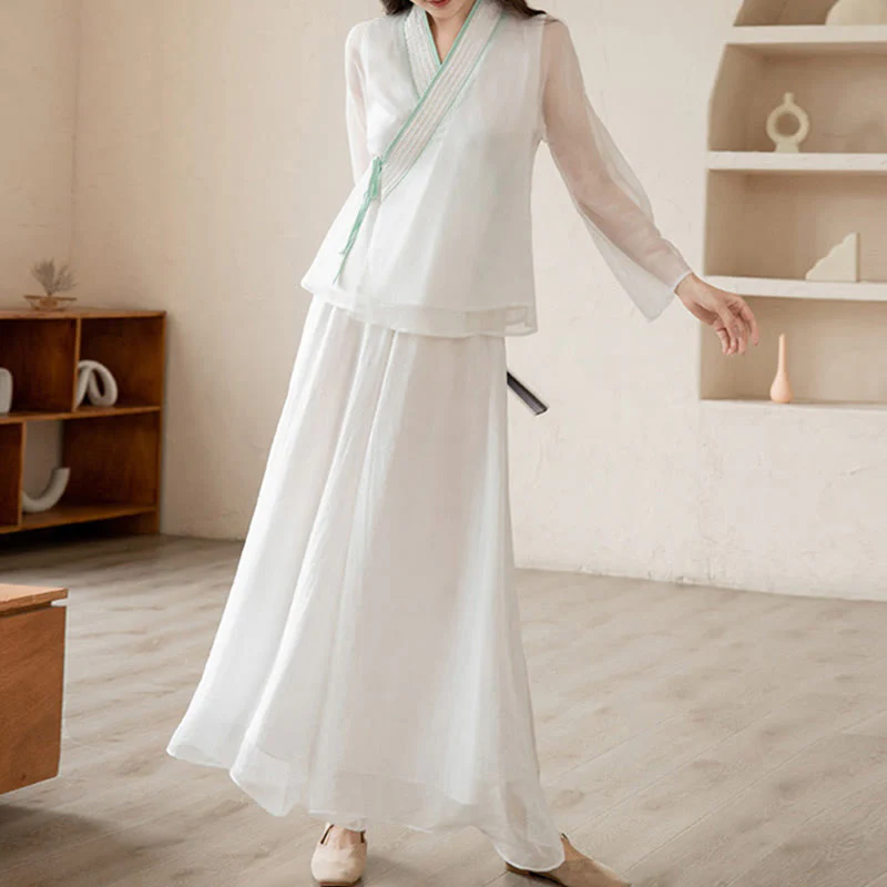 Buddha Stones Retro Preghiera Zen Meditazione Spirituale Pratica Chiffon Abbigliamento Donna Set - Image 16
