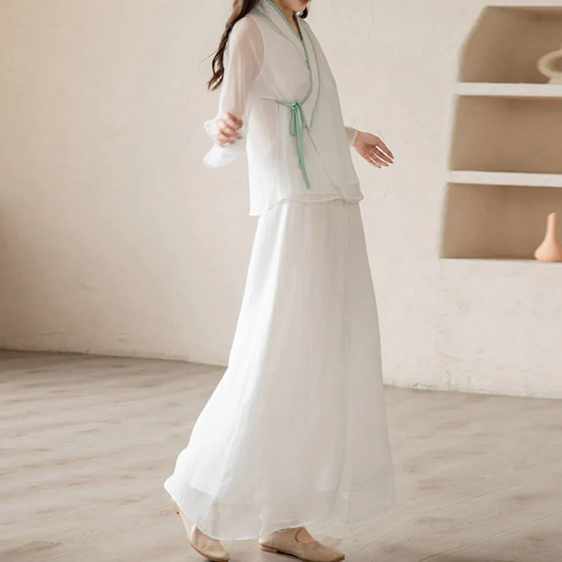 Buddha Stones Retro Preghiera Zen Meditazione Spirituale Pratica Chiffon Abbigliamento Donna Set - Image 17
