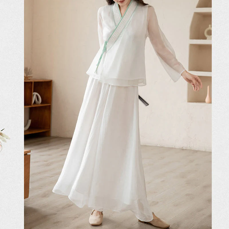 Buddha Stones Retro Preghiera Zen Meditazione Spirituale Pratica Chiffon Abbigliamento Donna Set - Image 18